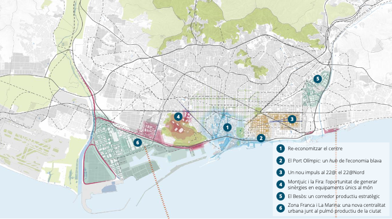 As part of the new economic agenda for Barcelona in 2030 (Green Deal), there are prominent flagship projects focused on strategic sectors capable of reactivating the economy, attracting talent, and fostering innovation. Urban nodes that enable the creation of high value-added jobs and become new hubs for socio-economic dynamism within the local and global ecosystem. Urban Clusters in Barcelona
